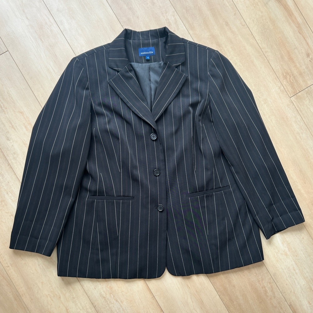 Addition Elle Black Striped Women's Blazer
